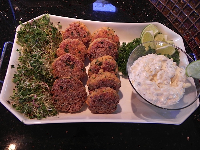 Salmon Cakes with Mango Tartar Sauce