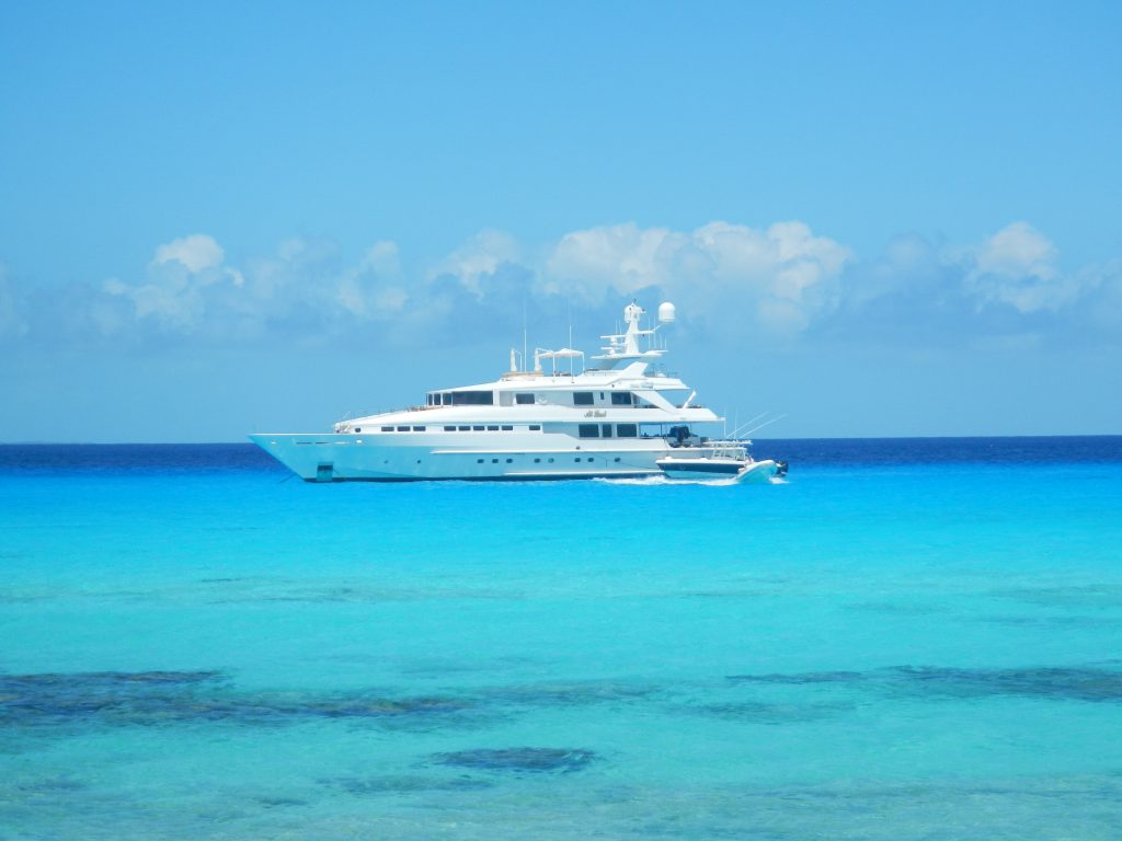 Luxury Megayacht At Last at anchor Bahamas