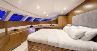 Crewed Luxury Power Catamaran Damrak II Master Suite