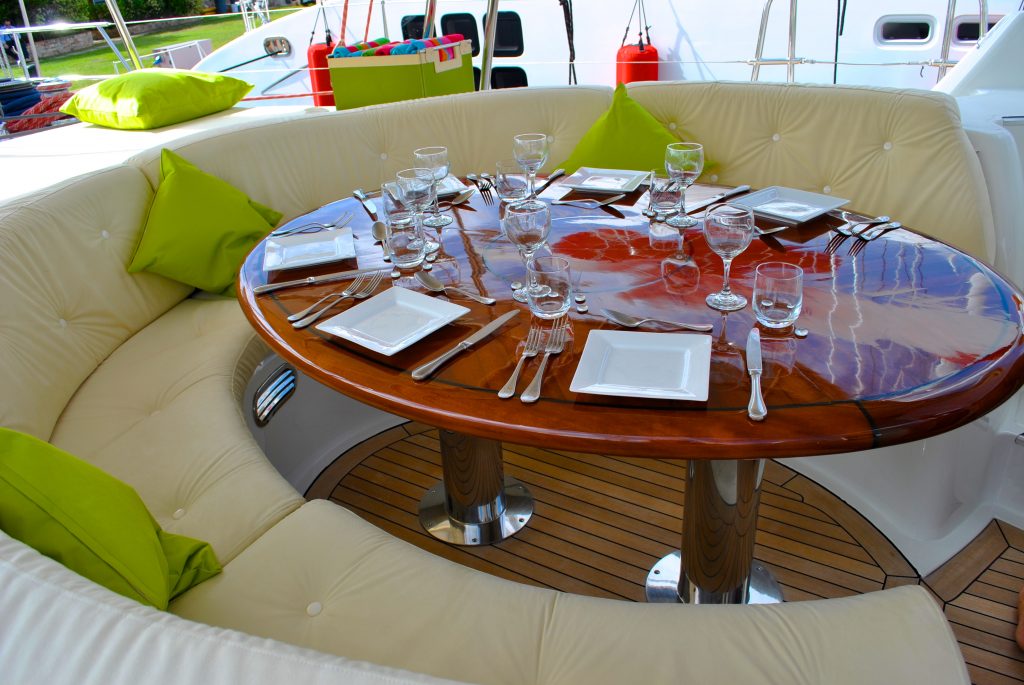 Luxury Crewed Charter Sailing Yacht Y Not Cockpit Dining