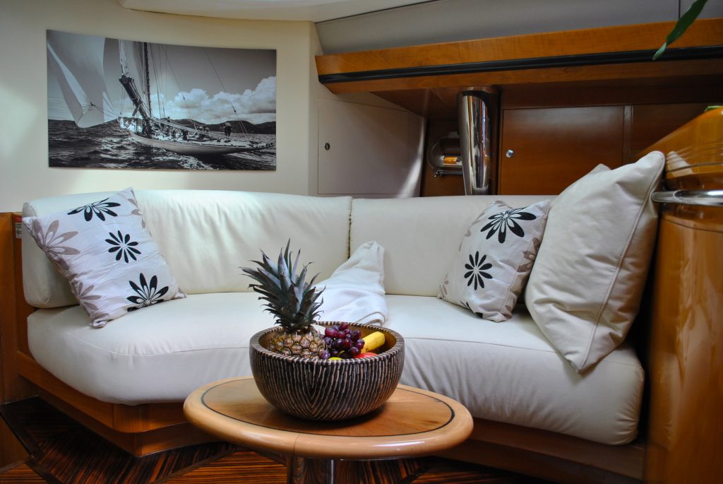 Crewed Charter Sailing Yacht Y Not Salon sofa