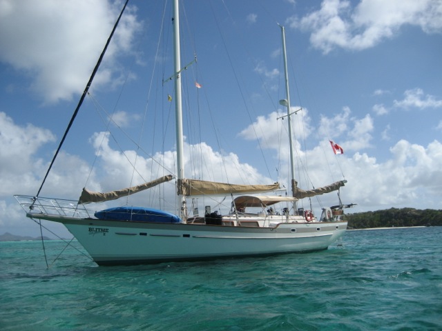 Blithe Spirit 2 private charter sailing yacht anchored out
