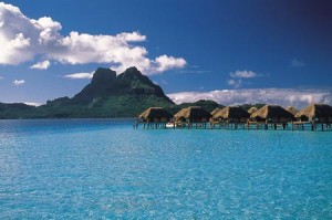 The South Pacific Lagoon and Bungalows at the Bora Bora Pearl Beach Resort