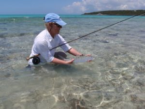 Bahamas luxury yacht charter guest bone fishing