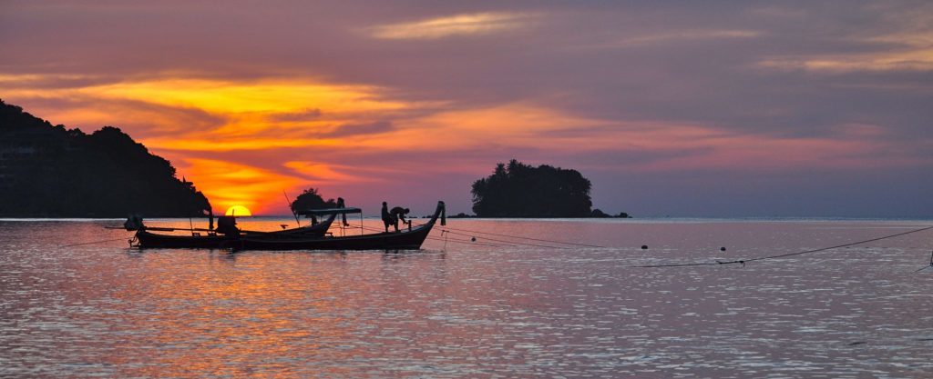 Thailand, Nai Yang, sunset, fishermen