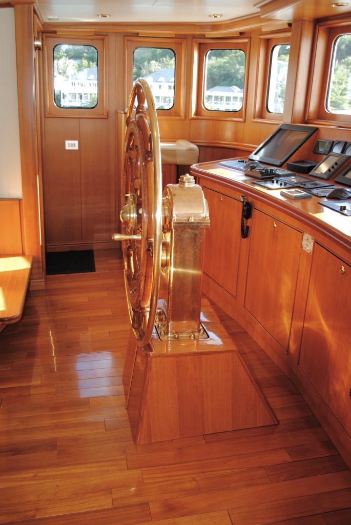 Seawolf, Luxury crewed Charter yacht, original steering wheel and helm