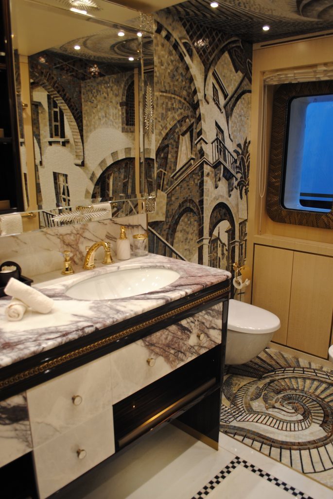 Scorpion luxury charter yacht guest bathroom mosaic
