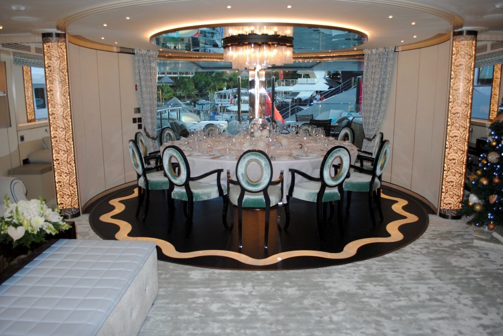 Scorpion luxury charter yacht formal dining