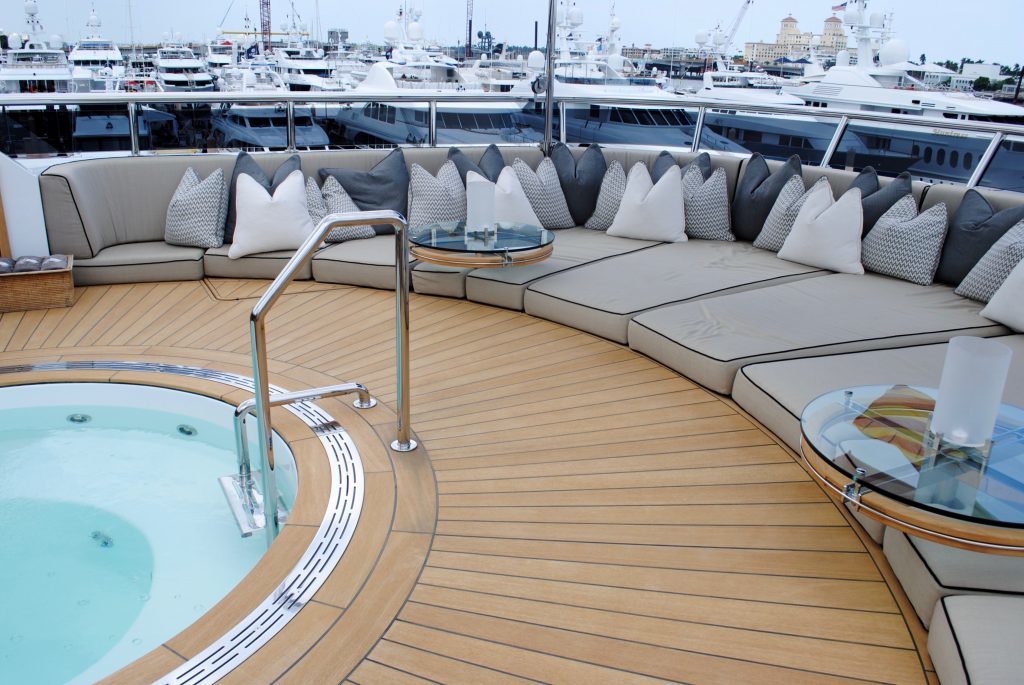 SEALYON, sundeck, sunpads and Jacuzzi pool, luxury charter superyacht