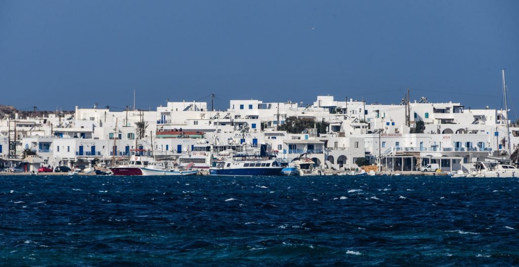Antiparos seafront with traditional Cycladic architecture